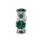 Brighton silver-plated spacer charm with round green crystals set in beaded and leaf-detailed stations on a white background