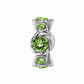 Brighton silver-plated charm with round green crystals and braided rope-style bezel detail on a white background