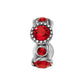 Brighton silver-plated charm bead with red faceted crystals and beaded detailing around center stone on a white background