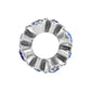 Brighton spacer bead with silver-plated ridged design and blue crystal accents around the center opening on a white background