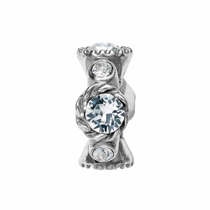 Brighton silver-plated spacer charm with round crystal accents and twisted rope detailing on a white background
