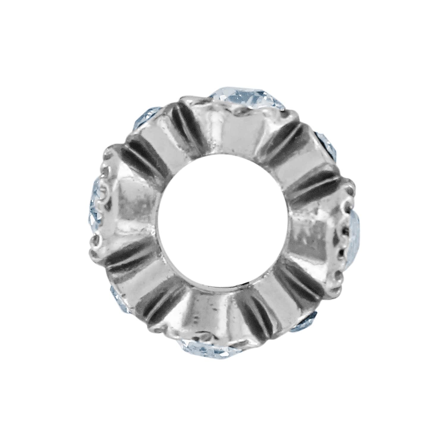 Brighton silver-plated spacer bead shown from the side with light blue crystal accents on a white background