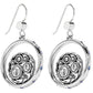 Brighton drop earrings with silver-plated circular frames, beaded medallion centers, and small purple crystal accents on a white background
