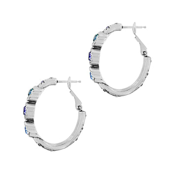Brighton hoop earrings with silver-plated finish and blue crystal accents along the front on a white background