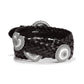 Brighton braided black leather belt with silver-tone heart and round concho medallions on a white background