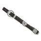 Brighton braided black leather belt with silver-tone heart and round concho accents on a white background