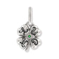 Brighton four-leaf clover charm with silver-plated finish, black enamel scrollwork, and green crystal center on a white background