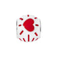 Brighton charm bead with red heart and white enamel featuring red accents and silver-plated finish on a white background