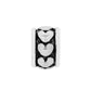 Brighton charm bead with three raised heart motifs and silver-tone ridged end caps on a white background