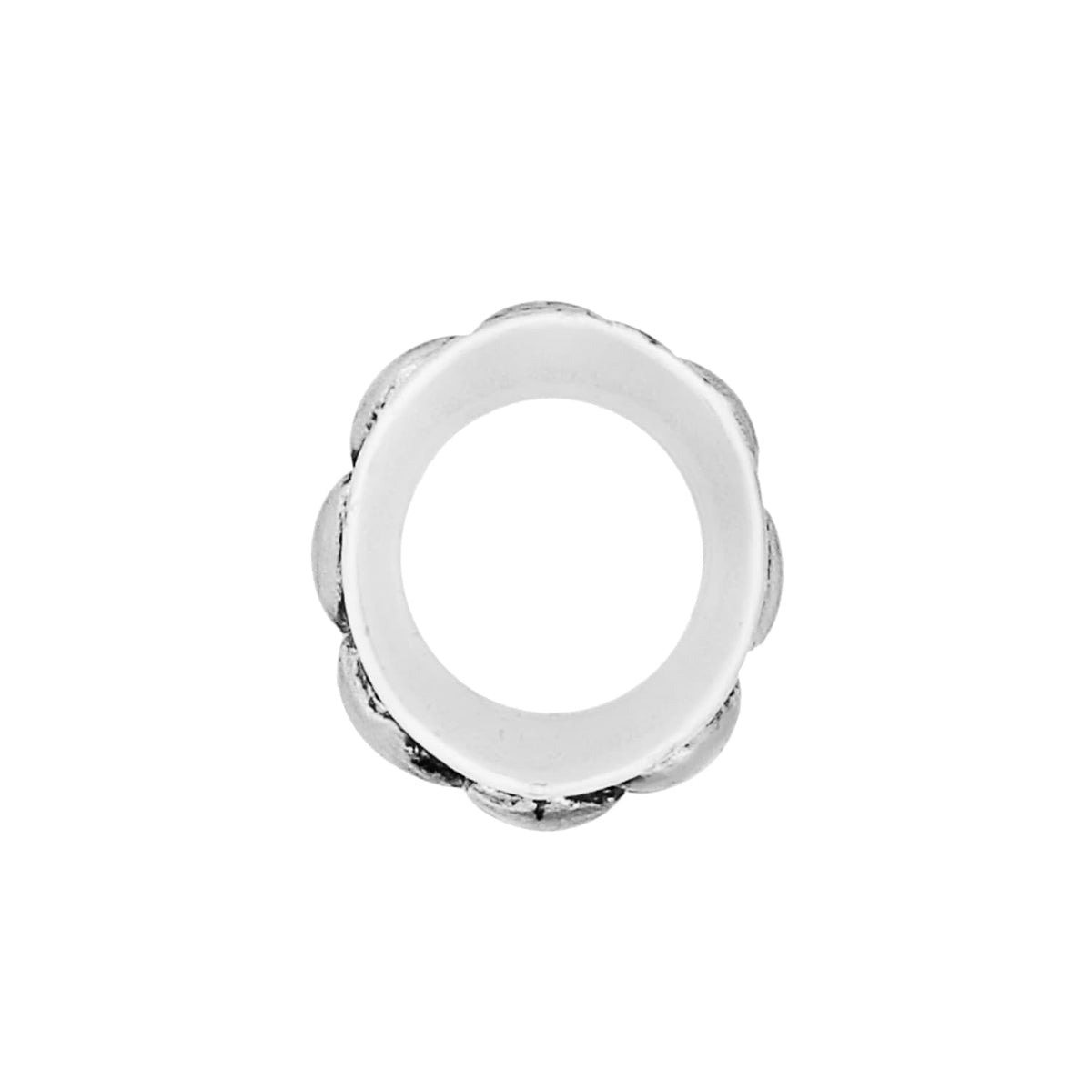 Brighton spacer charm with silver-tone scalloped edge and white enamel interior shown from the side on a white background