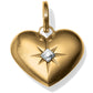 Brighton heart charm with gold-plated finish, crystal center accent, and starburst engraving on a white background