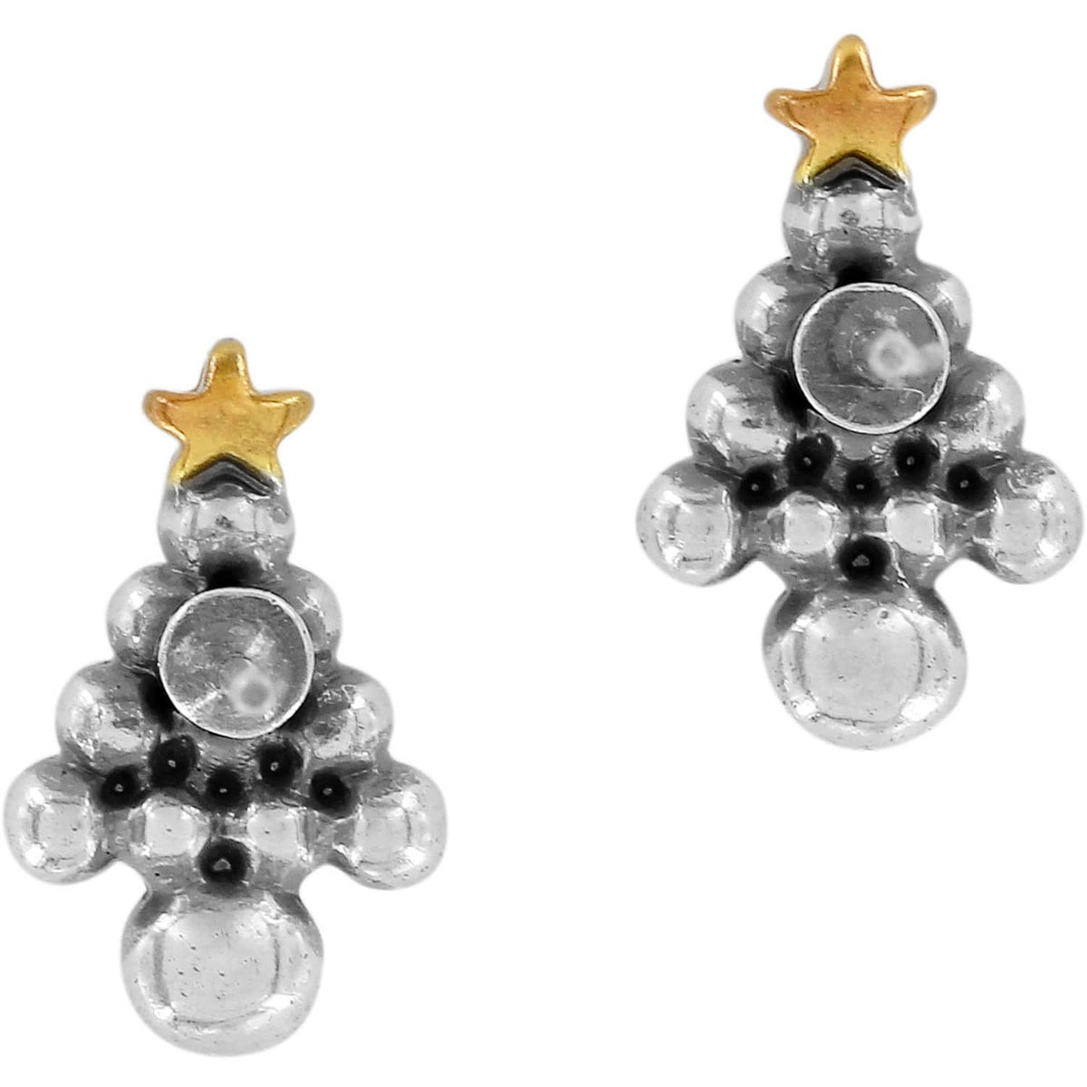 Brighton Christmas tree stud earrings in two-tone finish with silver-tone beads and gold-tone stars on a white background