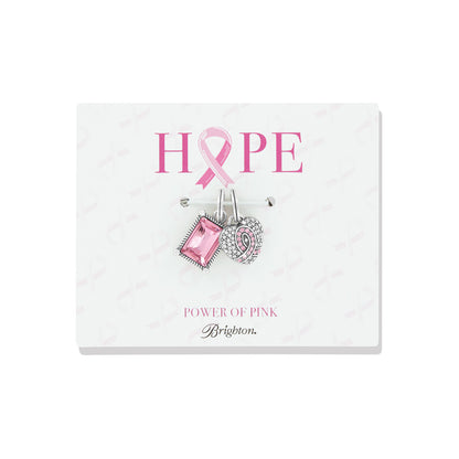 Brighton charm set with pink crystal rectangle and silver-plated crystal heart ribbon on Hope display card