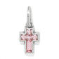 Brighton cross charm with pink crystals and silver-plated frame with jump ring on a white background