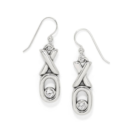 Brighton silver-plated drop earrings with XO design and crystal accents in the O on a white background