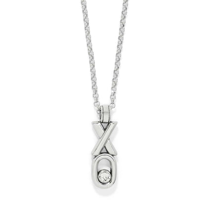 Brighton XO pendant necklace with silver-plated finish and crystal accent on rolo chain on a white background