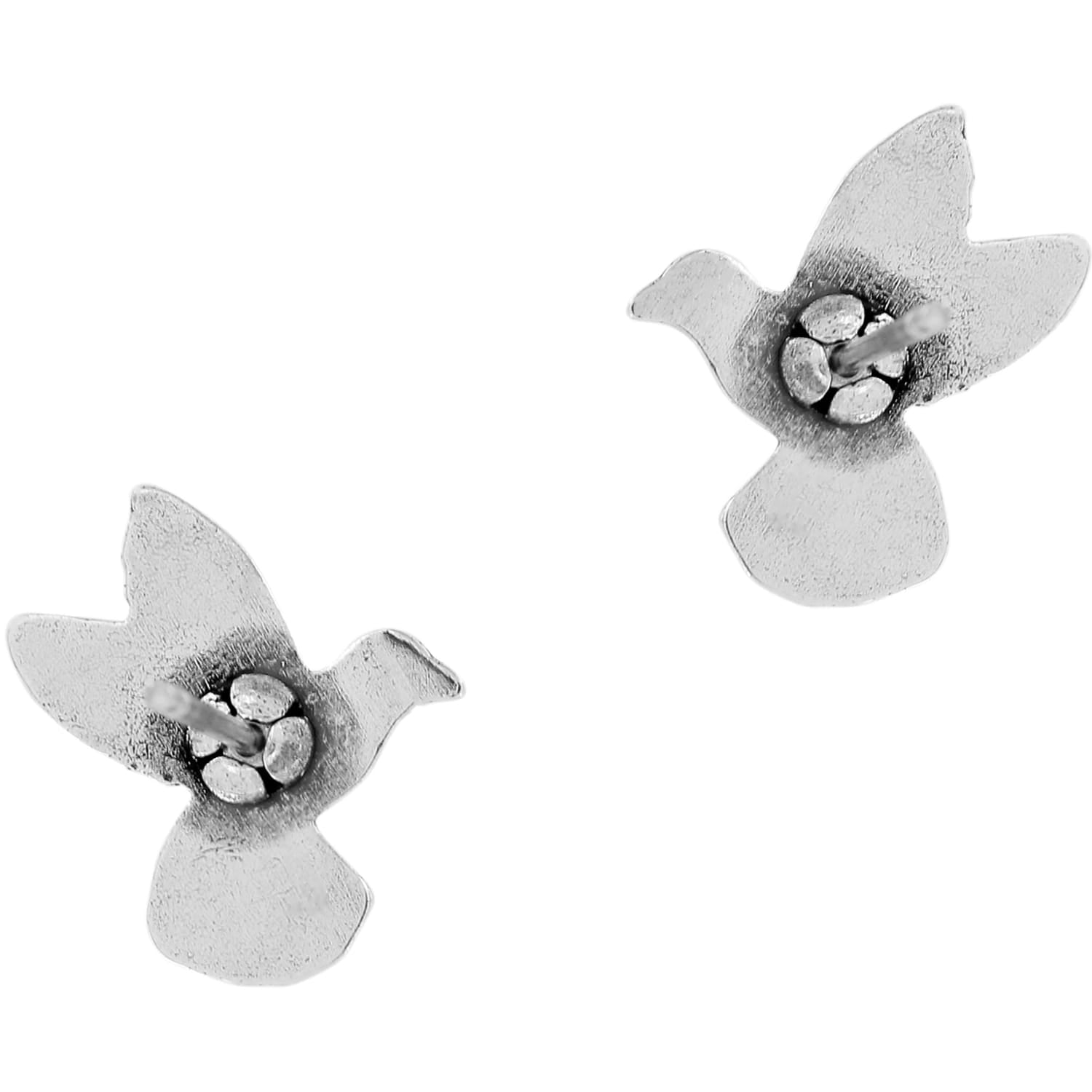 Brighton bird stud earrings shown from the back with silver-plated finish and post fittings on a white background