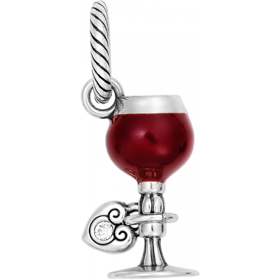 Brighton wine glass charm with red enamel bowl, silver-tone stem, and heart accent with crystal on a white background