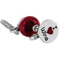 Brighton charm with red enamel bead and silver-tone I love wine engraved disc on a white background
