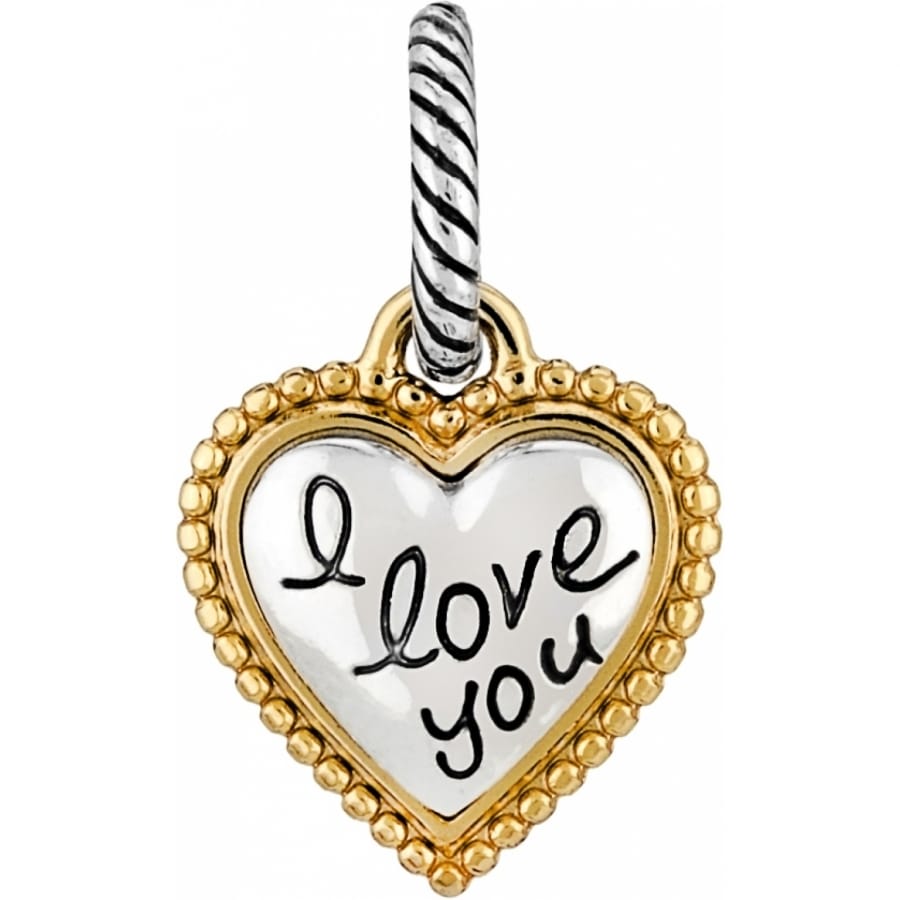 Brighton heart charm with two-tone finish and engraved I love you script on a white background