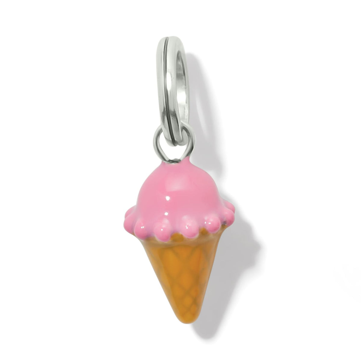 Brighton ice cream cone charm with pink enamel scoop and waffle cone detail on a white background