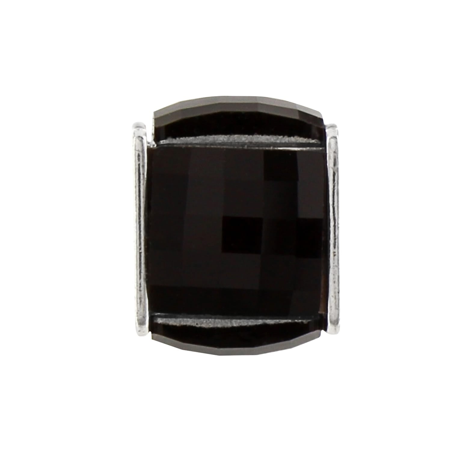Brighton charm bead with faceted black stone and silver-plated end caps on a white background