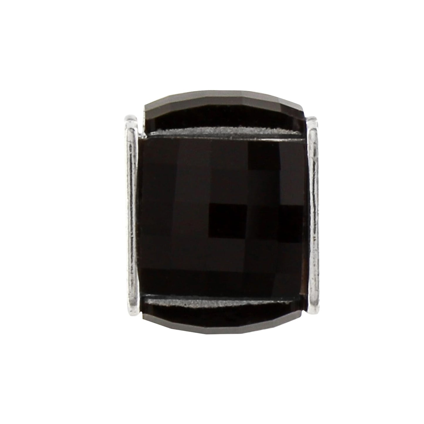 Brighton charm bead with faceted black stone and silver-plated end caps on a white background