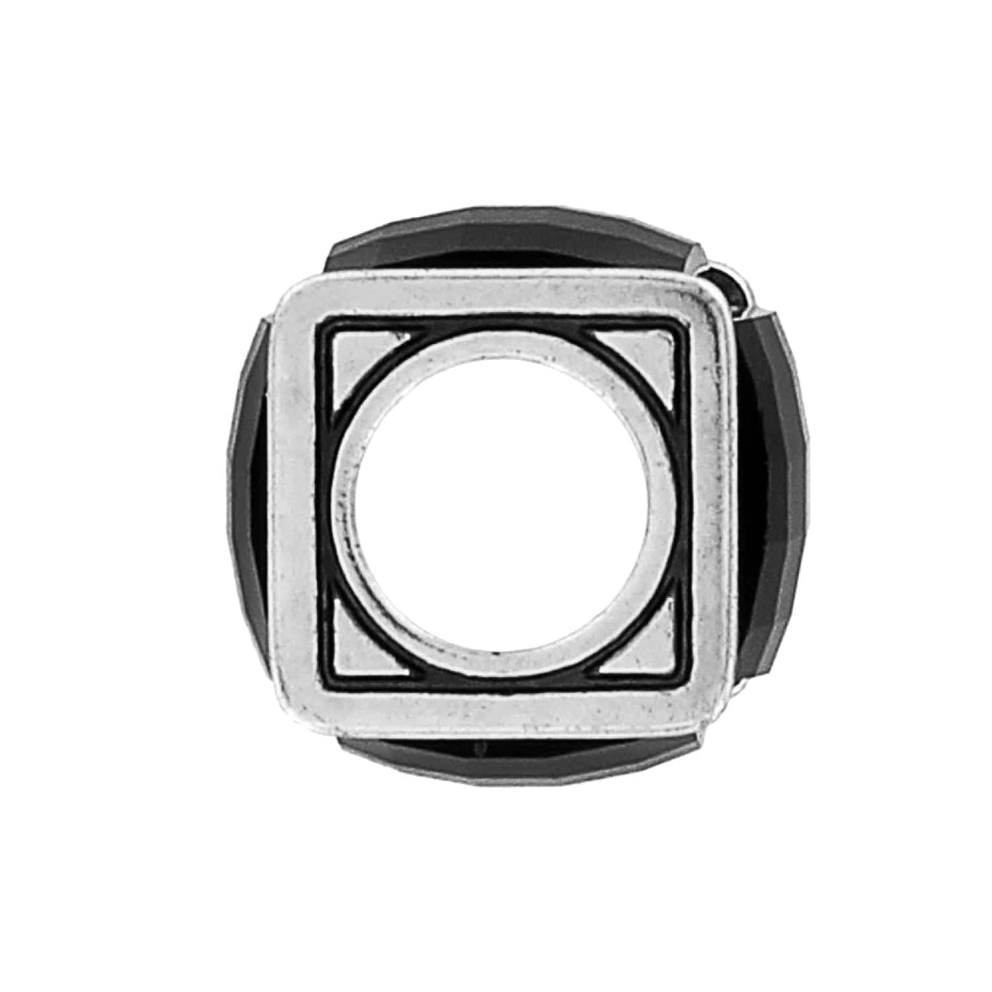 Brighton bead charm with silver-plated square frame and black faceted crystal accents on a white background