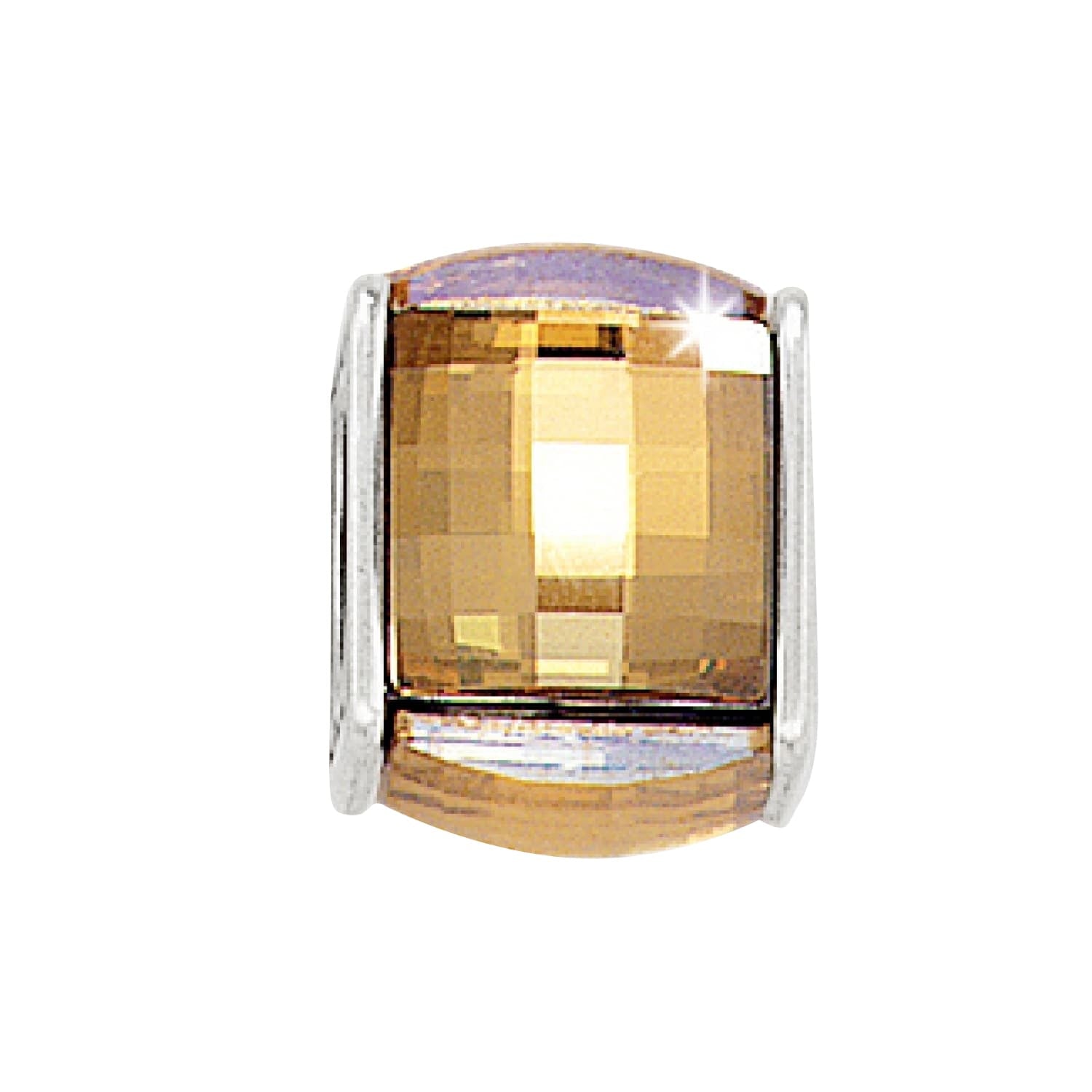 Brighton charm bead with amber faceted crystal center and silver-plated end caps on a white background
