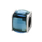 Brighton charm bead with faceted blue crystal and silver-plated end caps with scroll detail on a white background