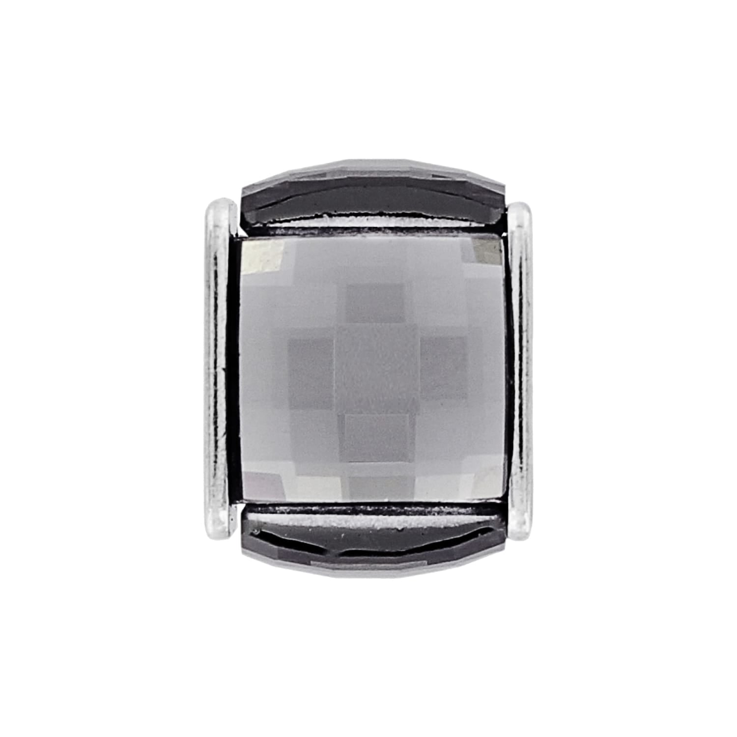 Brighton charm bead with faceted crystal center and silver-plated end caps on a white background