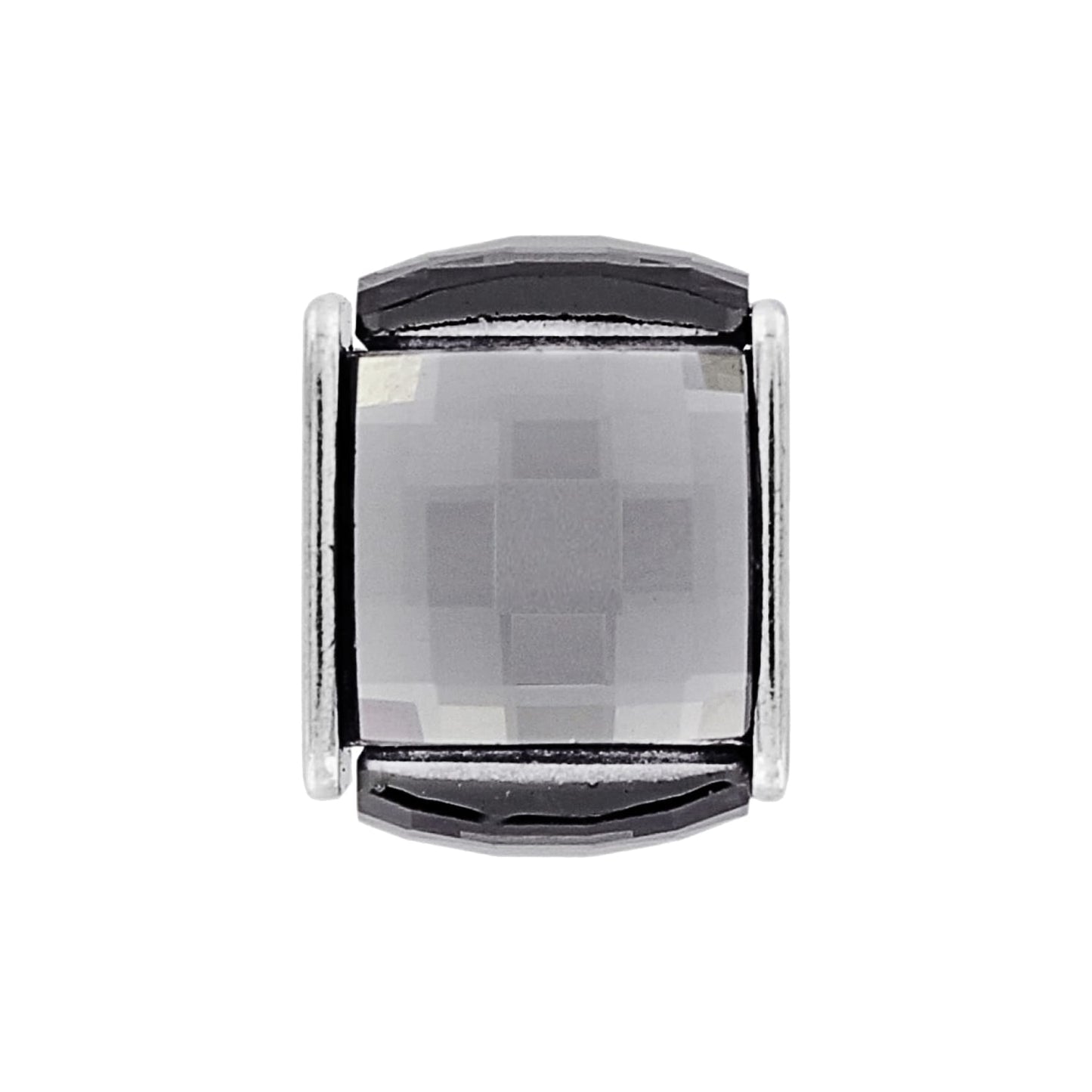 Brighton charm bead with faceted crystal center and silver-plated end caps on a white background
