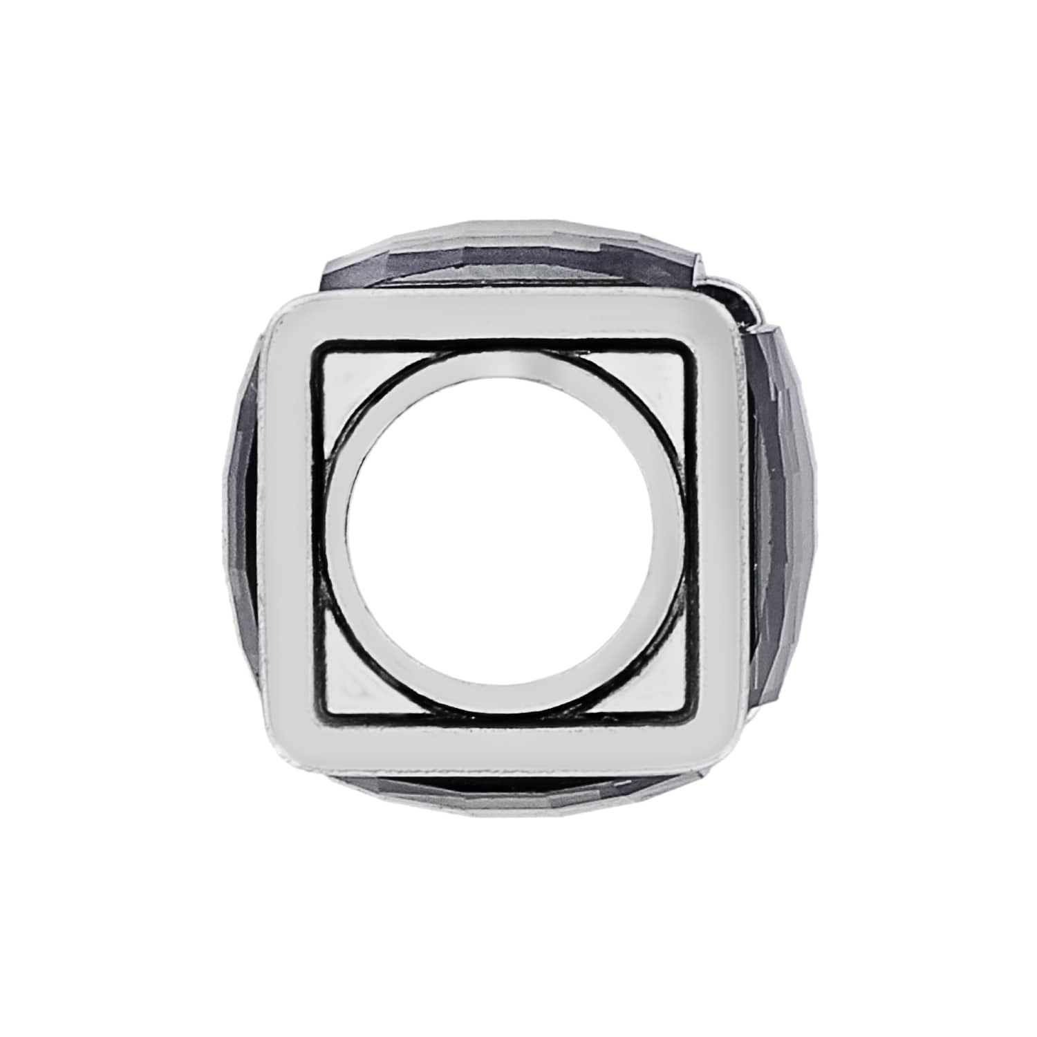 Brighton charm bead with silver-plated square frame and faceted gray crystal sides shown from the front on a white background