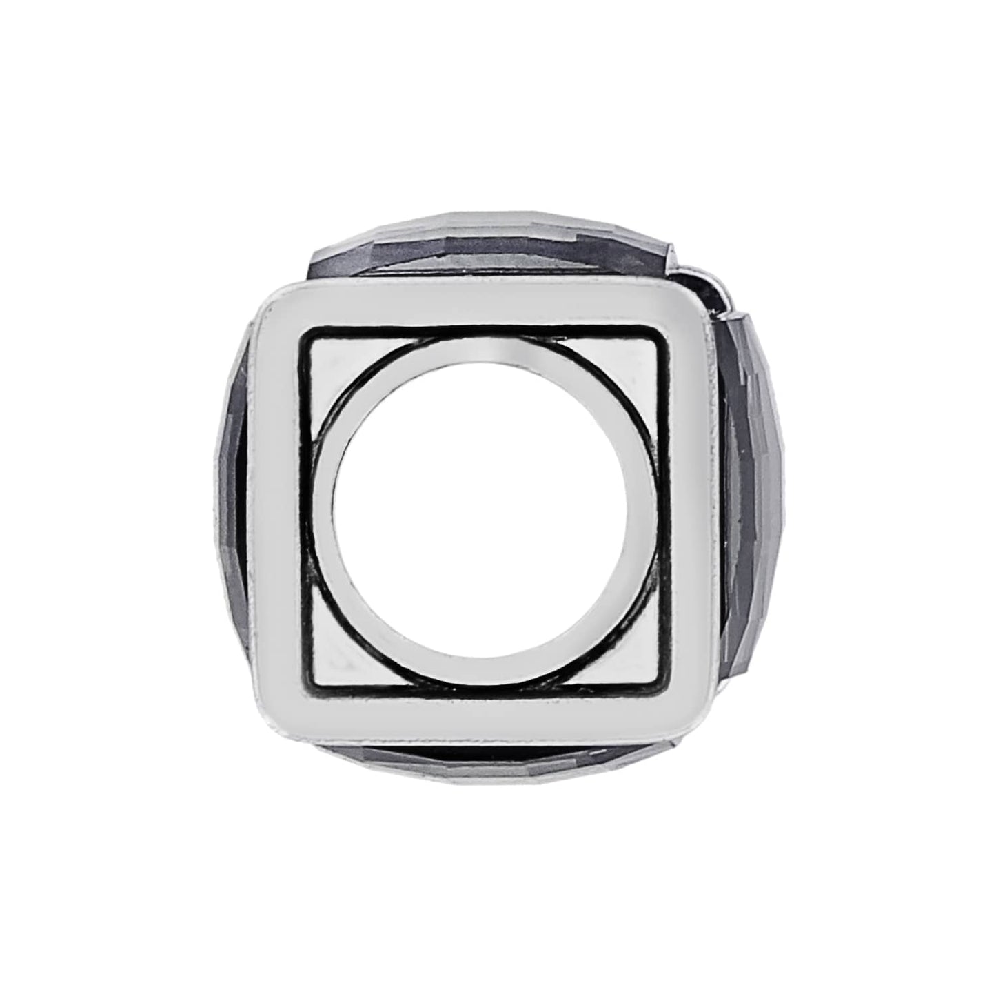 Brighton charm bead with silver-plated square frame and faceted gray crystal sides shown from the front on a white background