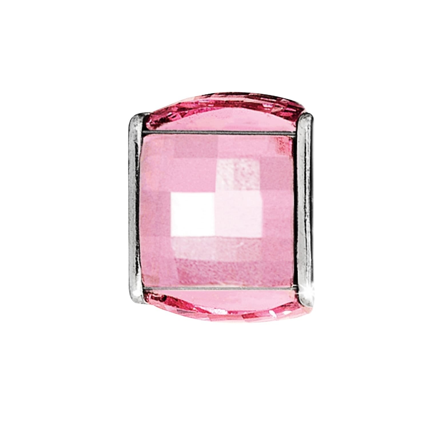 Brighton charm bead with faceted pink crystal center and silver-plated frame on a white background