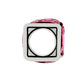 Brighton silver-plated charm bead with pink faceted crystal sides and square framed opening on a white background