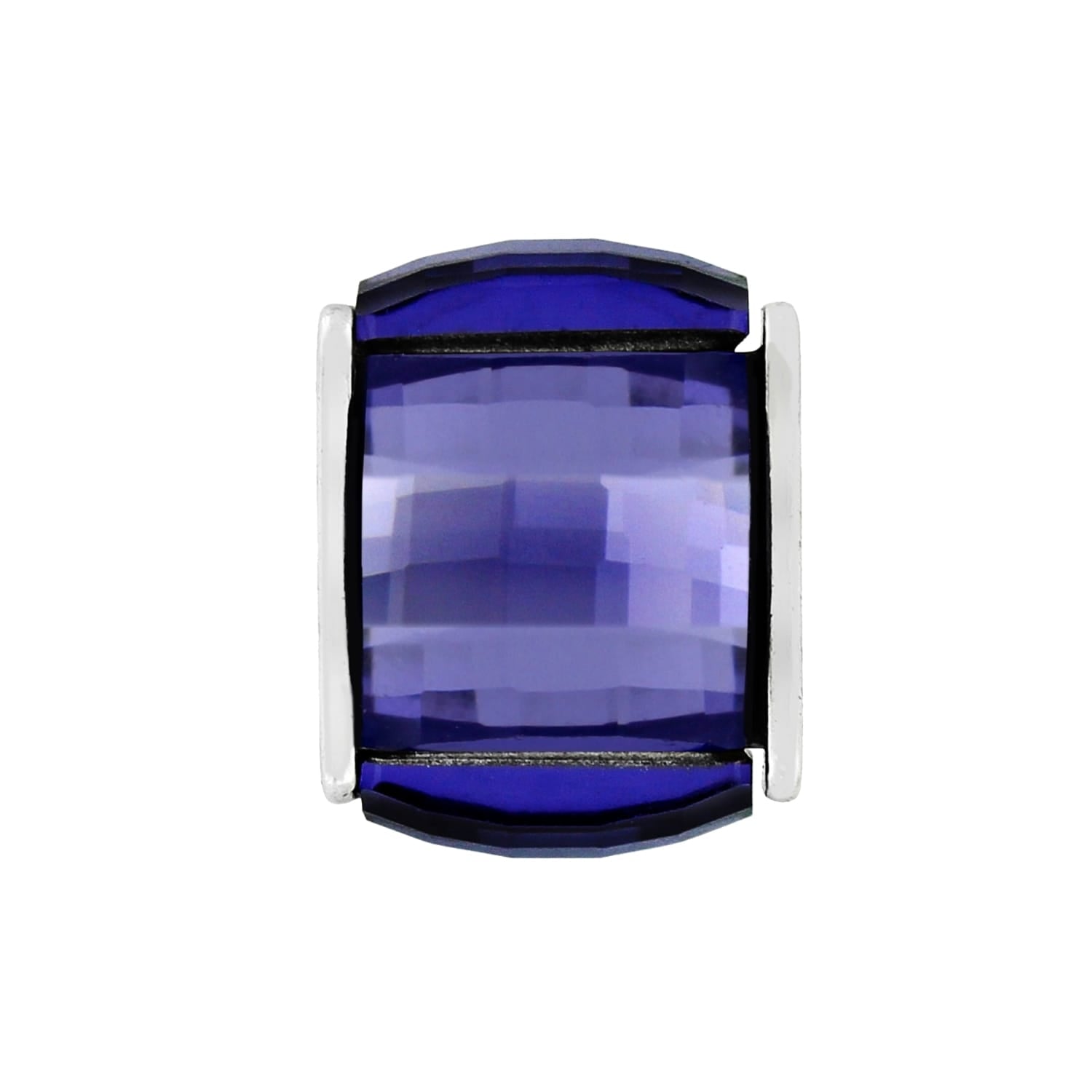 Brighton charm bead with faceted purple crystal center and silver-plated end caps on a white background