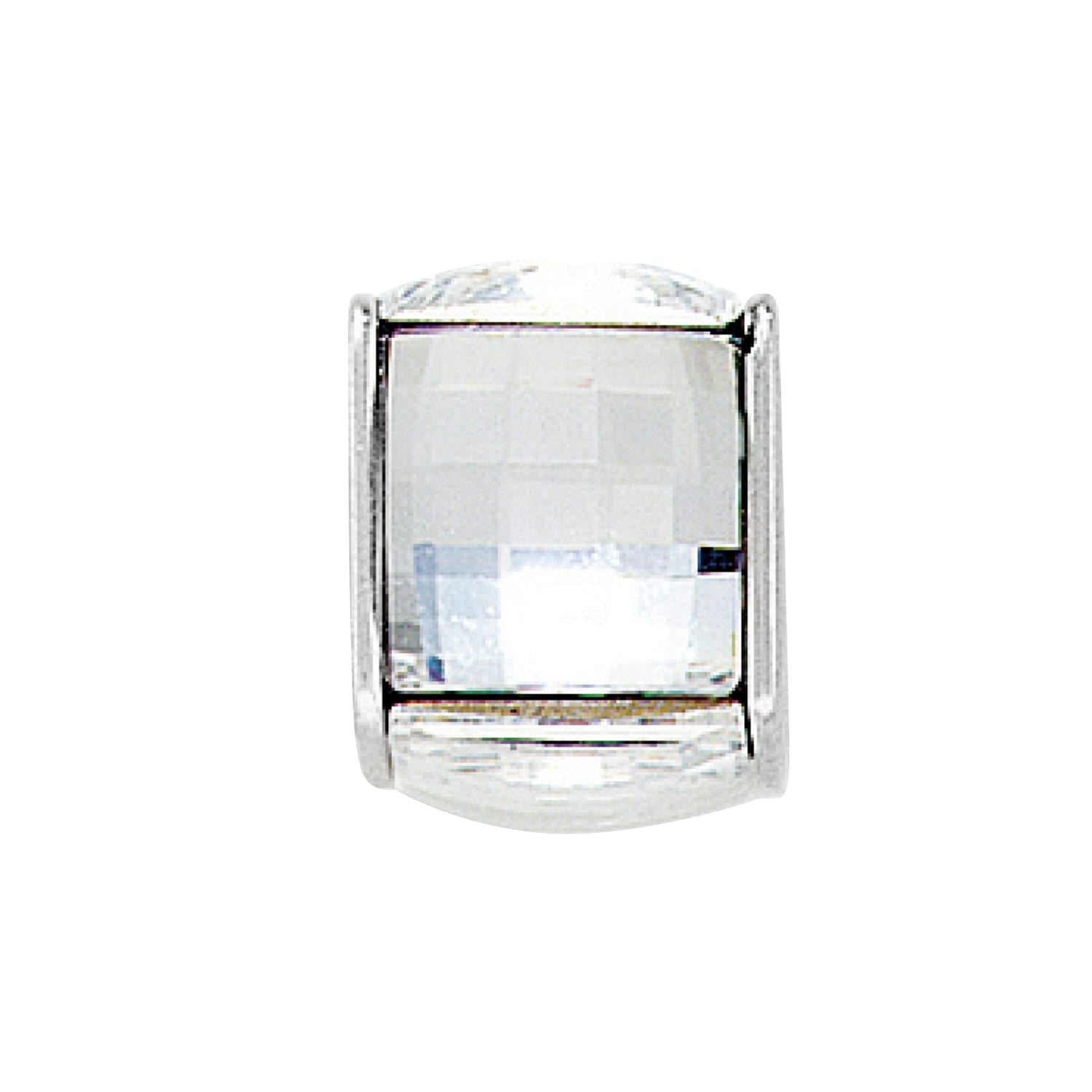 Brighton charm bead with faceted crystal center and silver-plated end caps on a white background