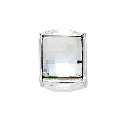 Brighton charm bead with faceted crystal center and silver-plated end caps on a white background