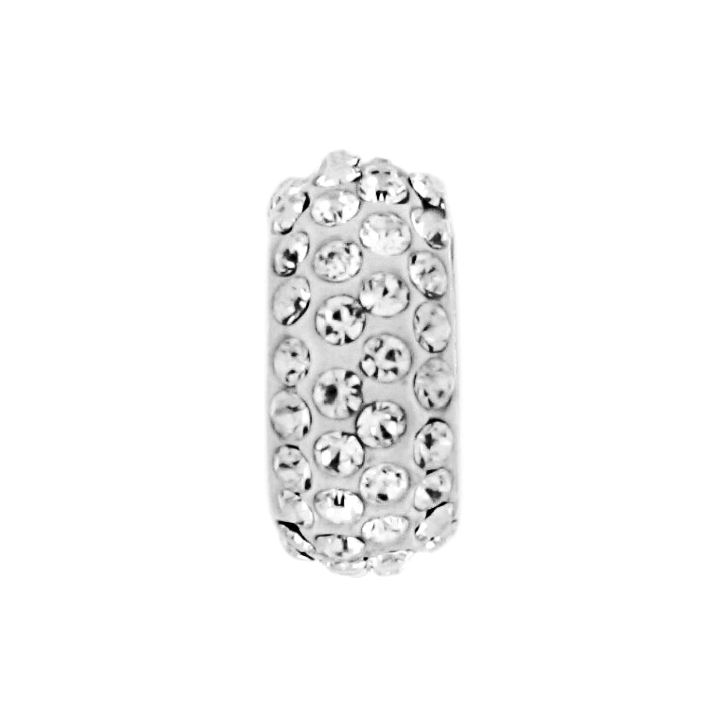 Brighton silver-plated charm bead with pavé crystal accents wrapping around a rounded band on a white background