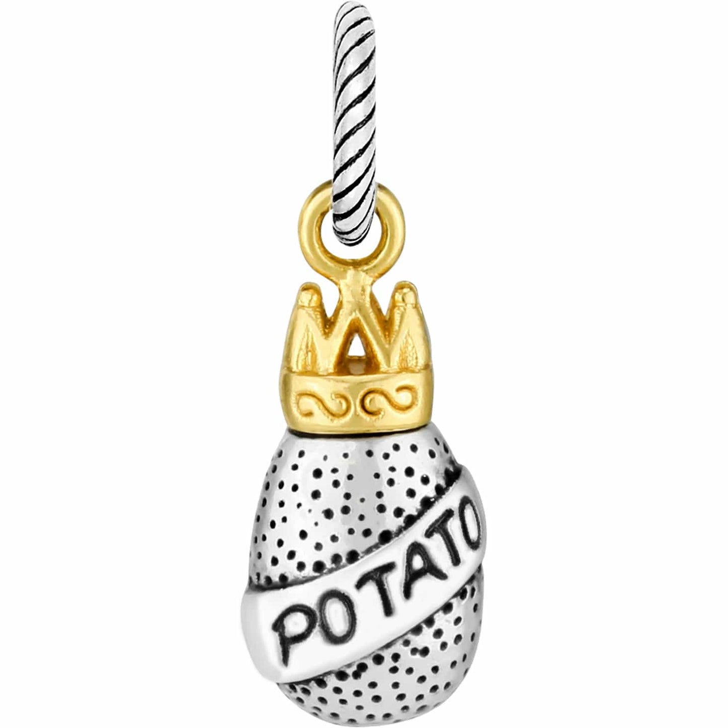 Brighton potato charm with silver-tone body, engraved banner, and gold-tone crown accent on a white background