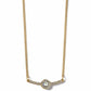 Brighton gold-plated bar necklace with central round crystal and pavé crystal accents on a white background