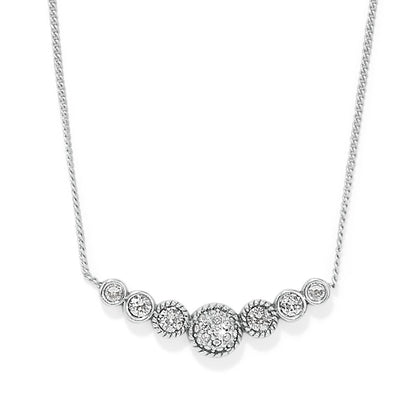 Brighton necklace with graduated silver-plated round stations and crystal accents on a white background
