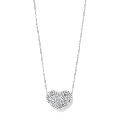Brighton pendant necklace with silver-plated heart pavé crystals on a delicate chain on a white background