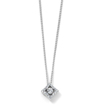 Brighton pendant necklace with silver-plated diamond-shaped charm featuring a central crystal and crystal border on a white background