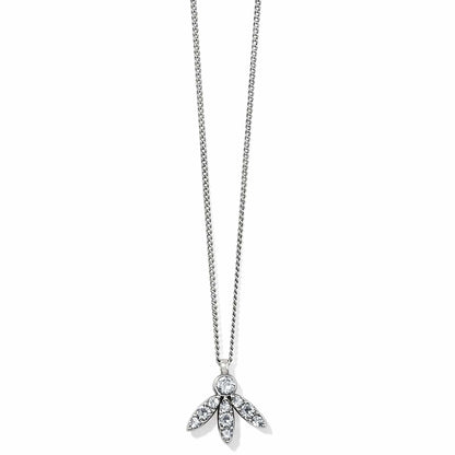 Brighton pendant necklace with silver-plated chain and crystal leaf-shaped cluster charm on a white background