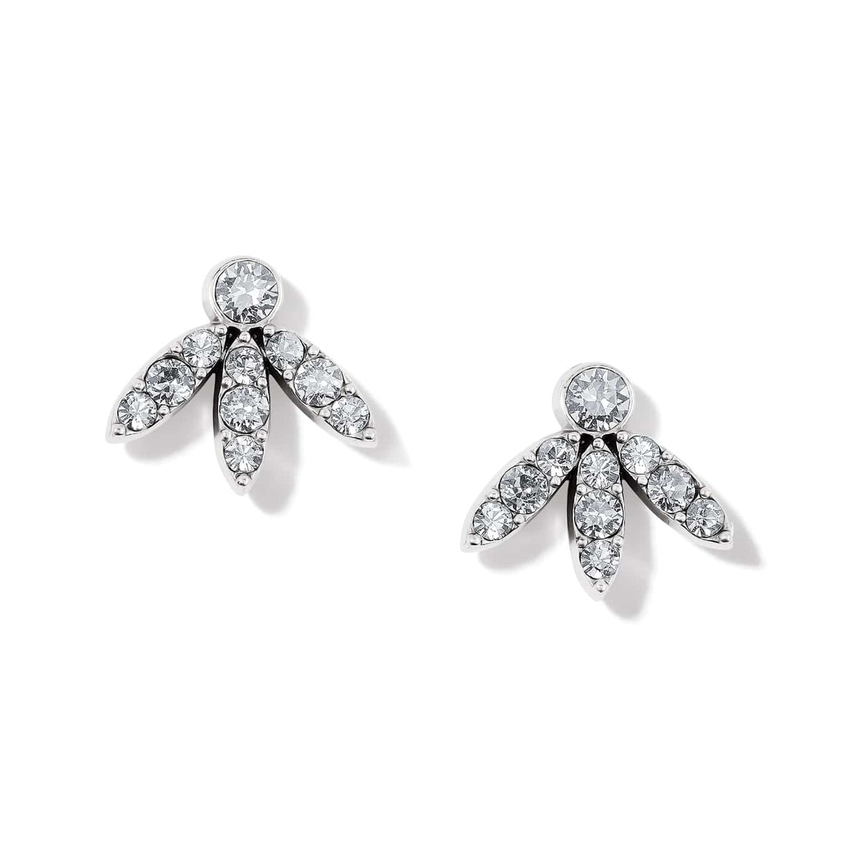 Brighton stud earrings with silver-plated fan design and clustered crystal accents on a white background