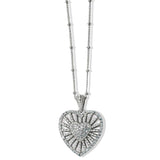 Brighton pendant necklace with silver-plated heart, crystal accents, and beaded double chain on a white background