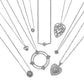 Brighton silver-plated pendant necklaces with crystal heart, circle, and geometric charms arranged in fan on a white background