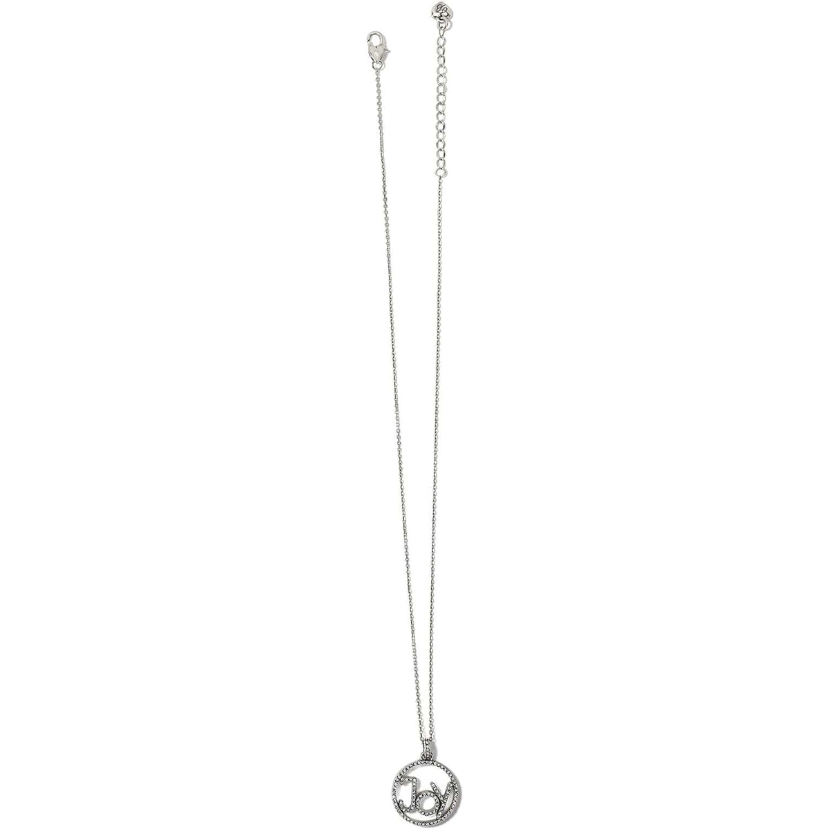 Brighton silver-plated pendant necklace with crystal circular joy charm and lobster clasp on a white background